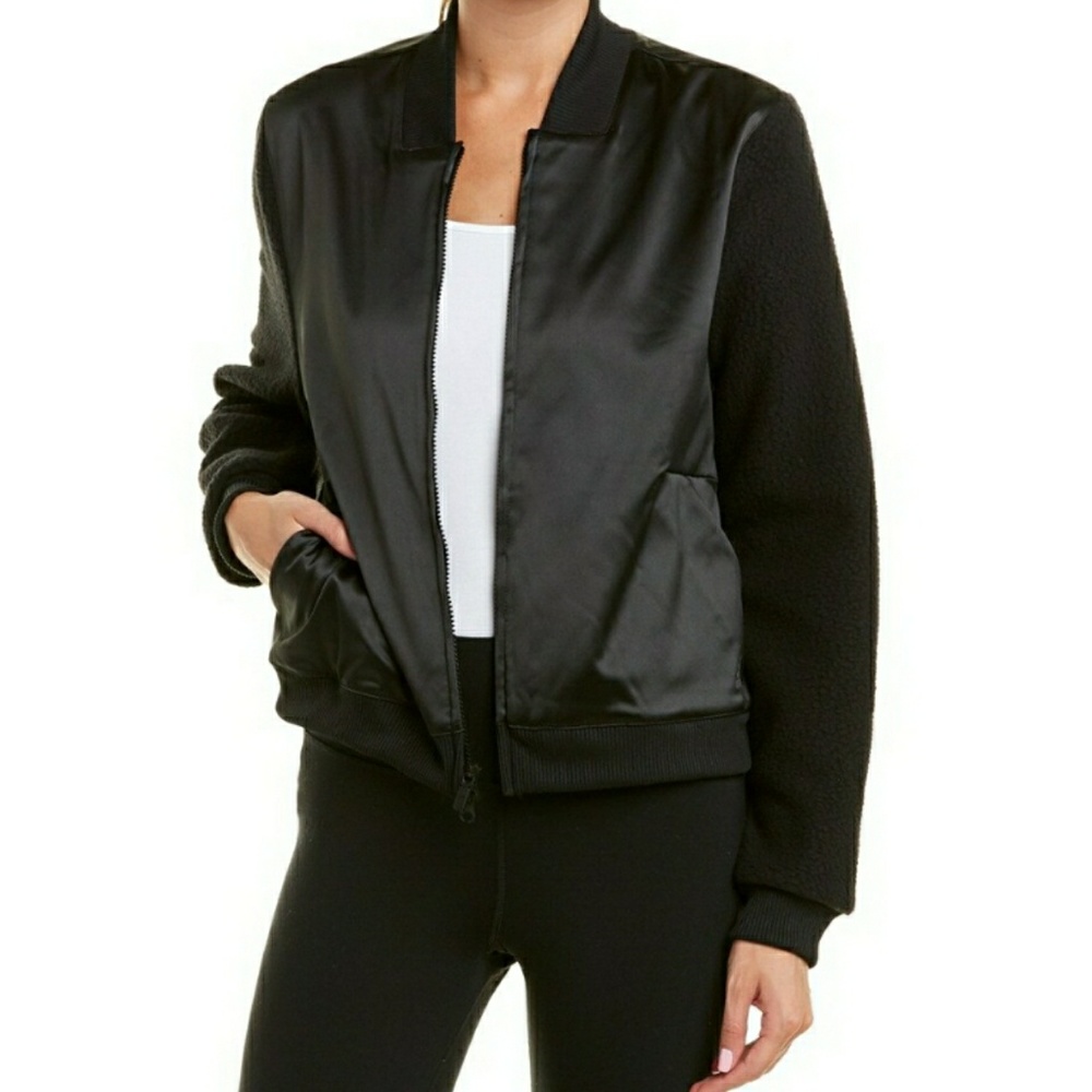 🆕️Adidas Satin Sherpa Black Bomber Jacket